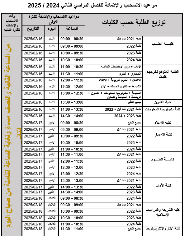 مواعيد السحب والاضافه 1